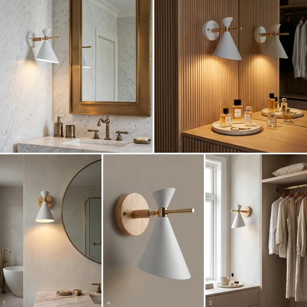 NordicGlow - Simple Nordic wall lamp with horn shade lifestyle image - Higgsfield lux20v1 - a12