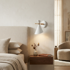 NordicGlow - Simple Nordic wall lamp with horn shade lifestyle image - Higgsfield lux20v1 - a14