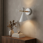 NordicGlow - Simple Nordic wall lamp with horn shade lifestyle image - Higgsfield lux20v1 - a15