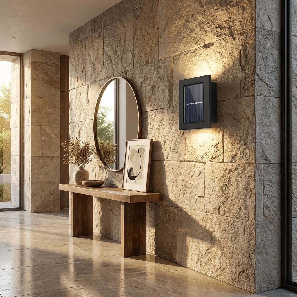 Solar Up and Down IP65 Waterproof LED Outdoor Wall Light lifestyle image - Higgsfield lux20v1 - a9