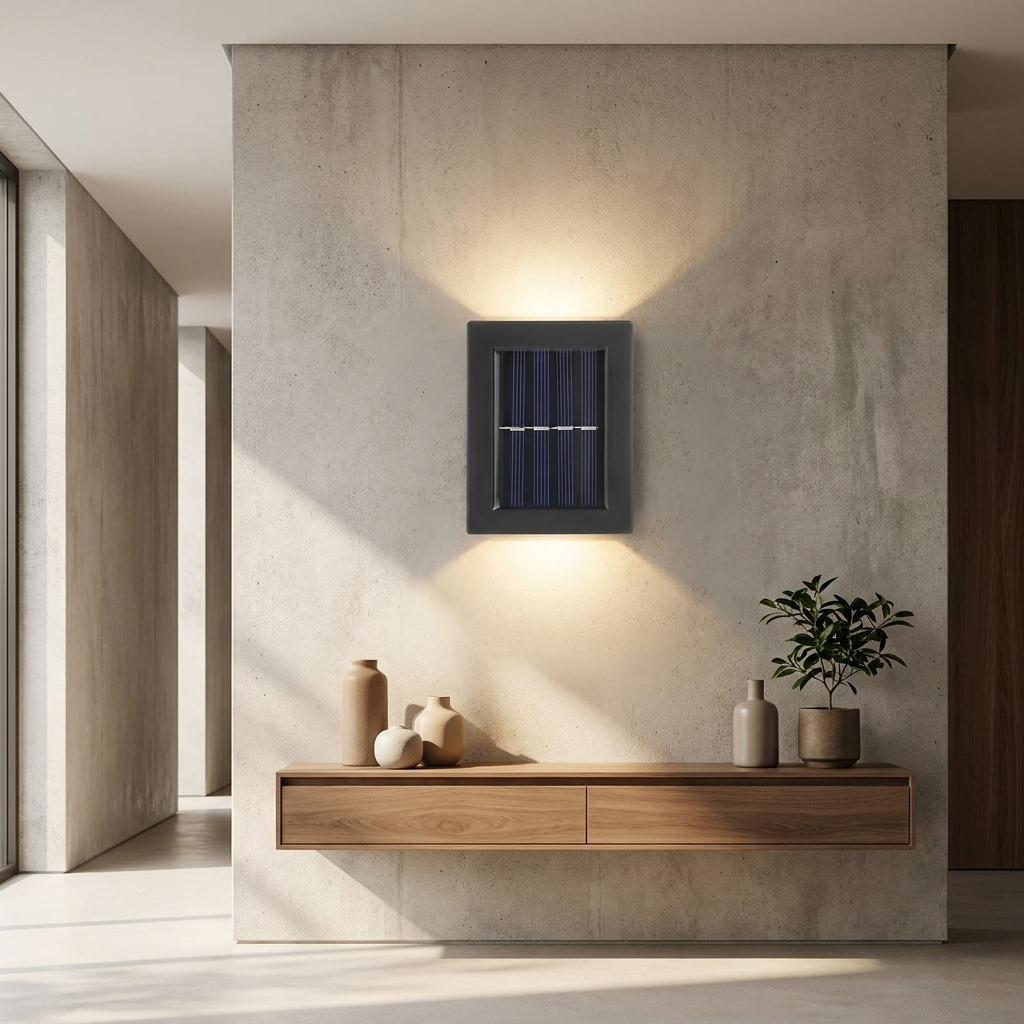 Solar Up and Down IP65 Waterproof LED Outdoor Wall Light lifestyle image - Higgsfield lux20v1 - a17
