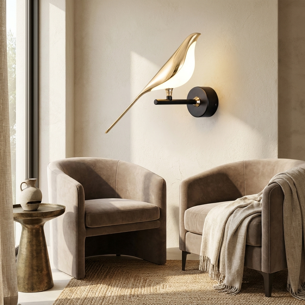 LumiVogel - Modern Bird Shape Lamp lifestyle image - Higgsfield lux20v1 - a14