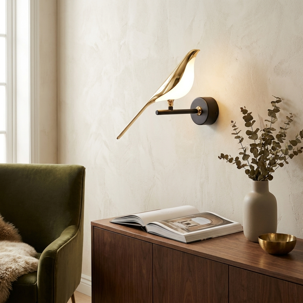 LumiVogel - Modern Bird Shape Lamp lifestyle image - Higgsfield lux20v1 - a19