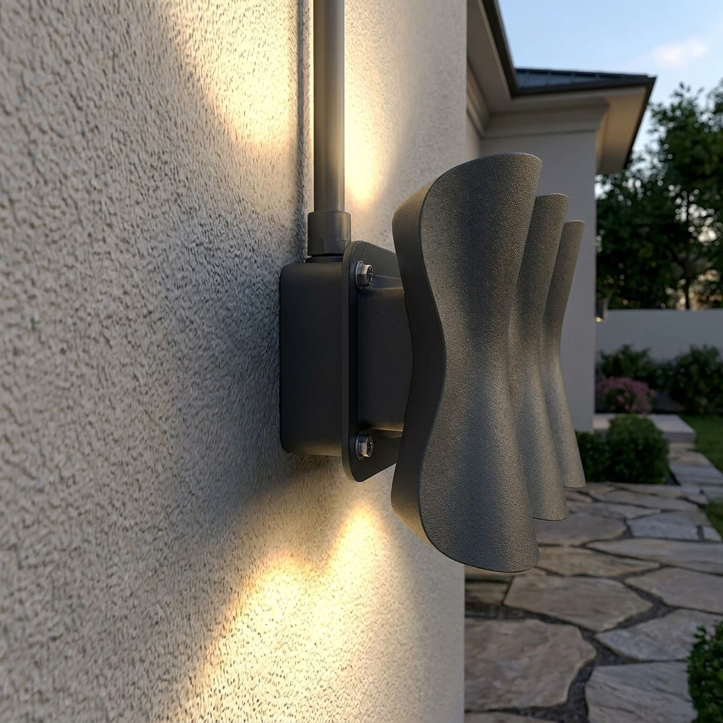 Solara - Modern waterproof LED outdoor wall lights made of aluminum lifestyle image - Higgsfield lux20v1 - a4
