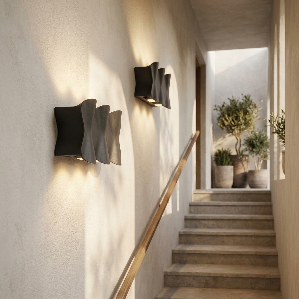 Solara - Modern waterproof LED outdoor wall lights made of aluminum lifestyle image - Higgsfield lux20v1 - a11
