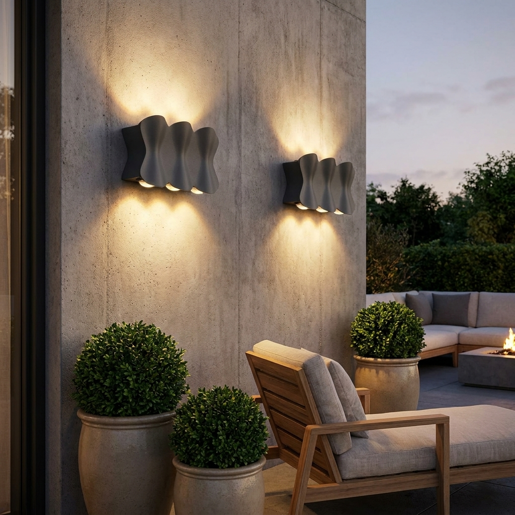 Solara - Modern waterproof LED outdoor wall lights made of aluminum lifestyle image - Higgsfield lux20v1 - a15