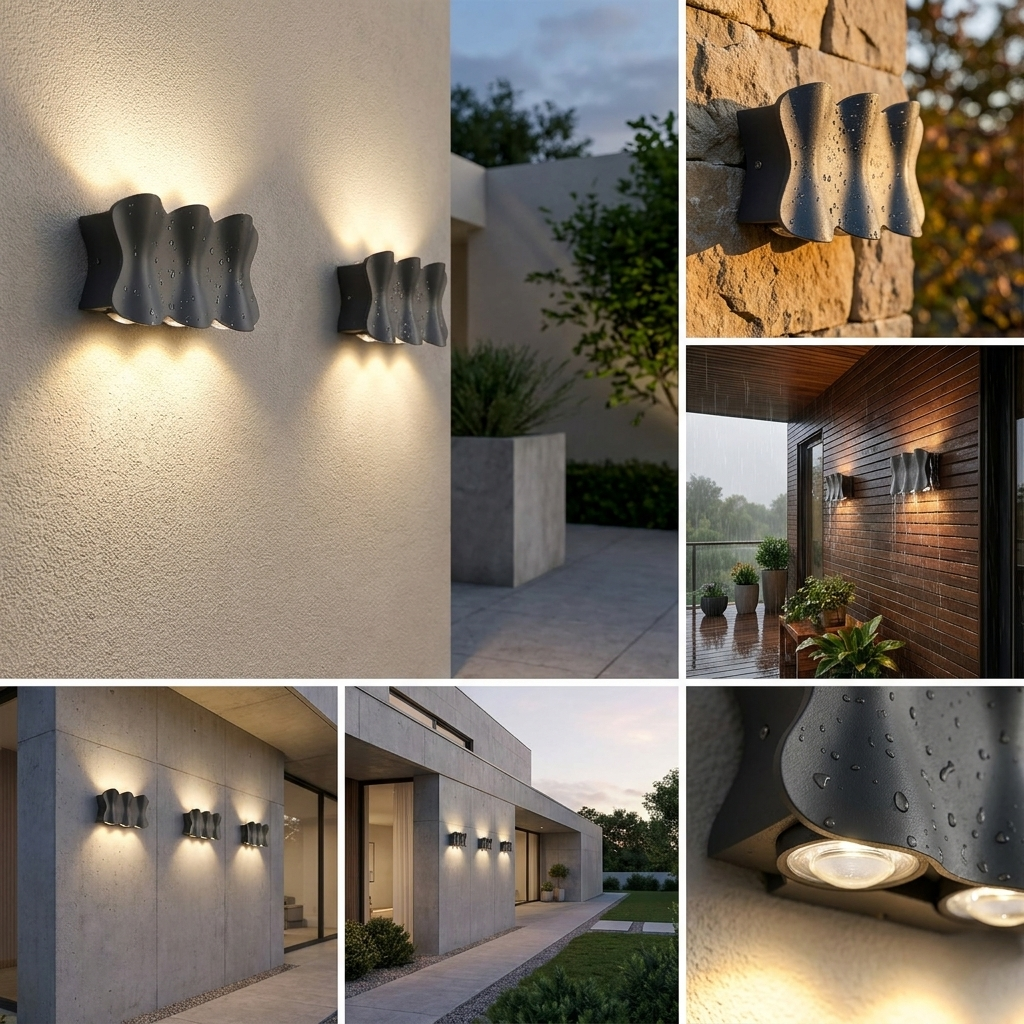 Solara - Modern waterproof LED outdoor wall lights made of aluminum lifestyle image - Higgsfield lux20v1 - a18