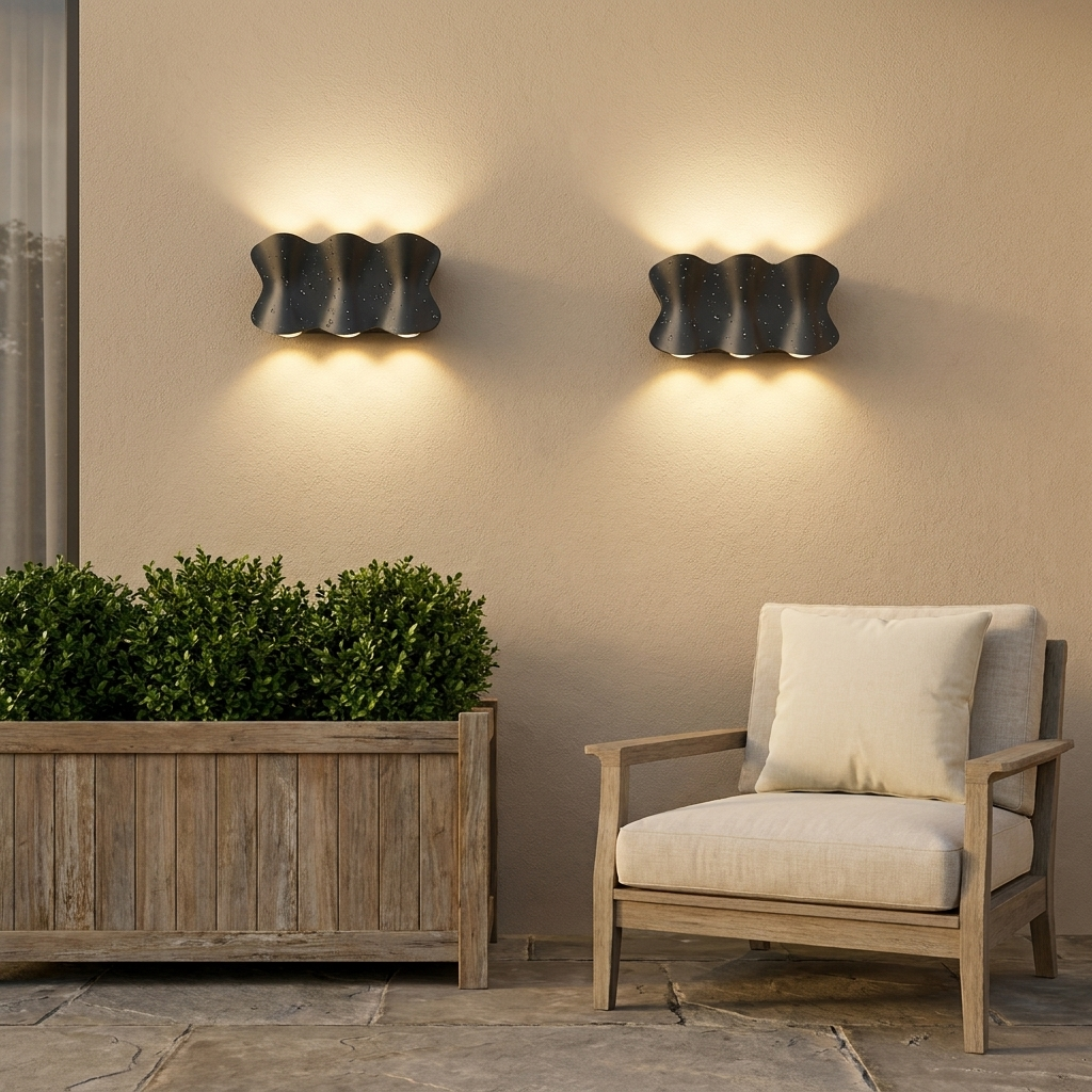 Solara - Modern waterproof LED outdoor wall lights made of aluminum lifestyle image - Higgsfield lux20v1 - a19
