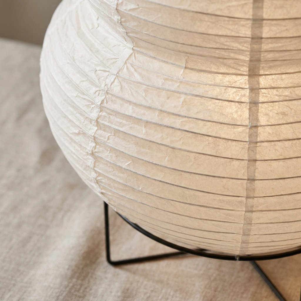 Japanese Wabi Sabi White Rice Paper Table Lamp lifestyle image - Higgsfield lux20v1 - a3