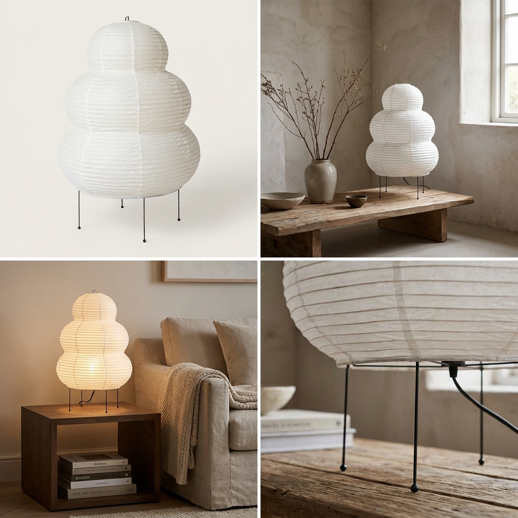 Japanese Wabi Sabi White Rice Paper Table Lamp lifestyle image - Higgsfield lux20v1 - a4