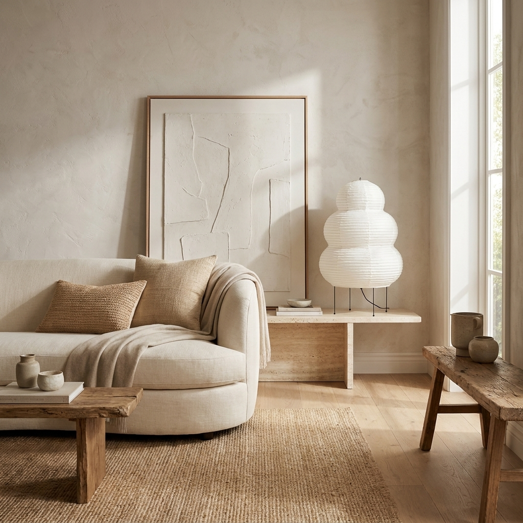 Japanese Wabi Sabi White Rice Paper Table Lamp lifestyle image - Higgsfield lux20v1 - a5