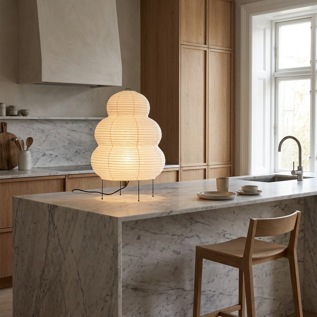 Japanese Wabi Sabi White Rice Paper Table Lamp lifestyle image - Higgsfield lux20v1 - a10