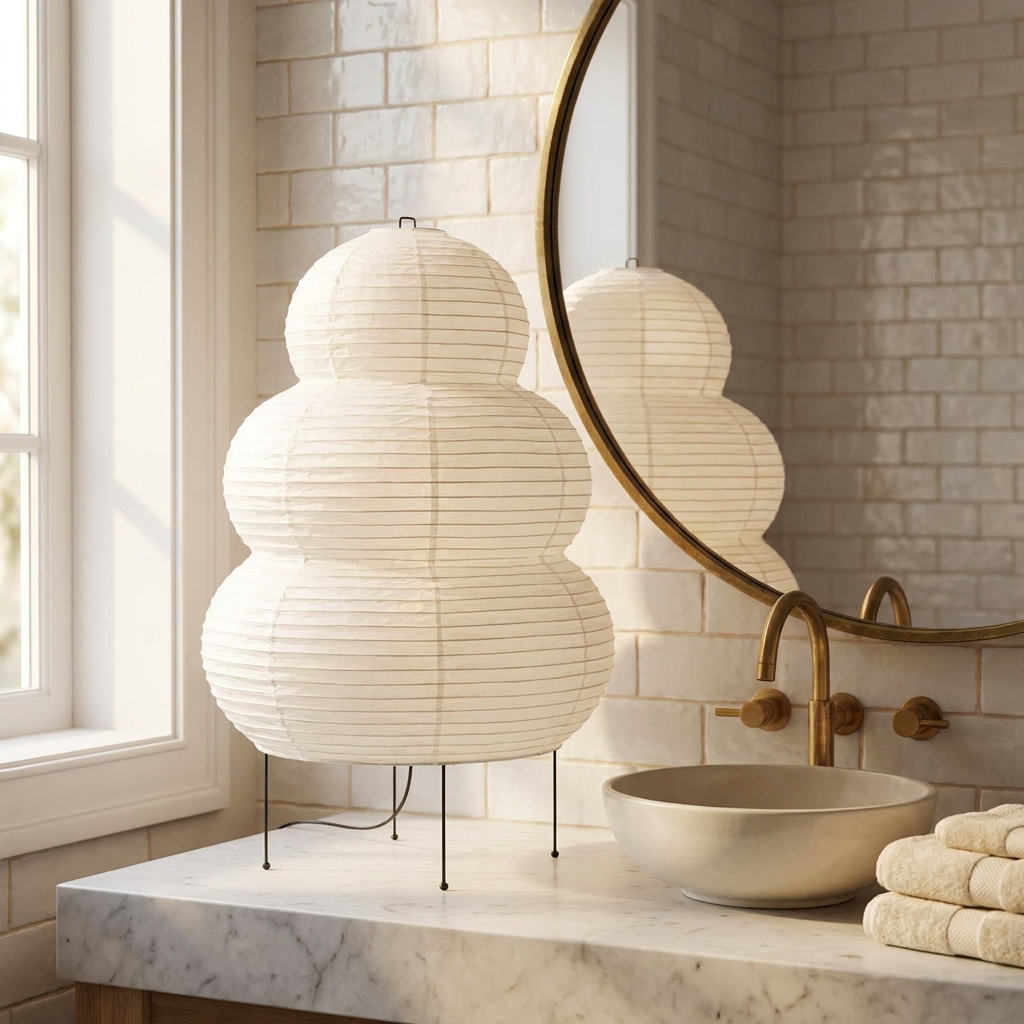 Japanese Wabi Sabi White Rice Paper Table Lamp lifestyle image - Higgsfield lux20v1 - a12