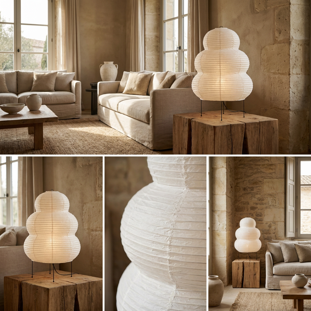 Japanese Wabi Sabi White Rice Paper Table Lamp lifestyle image - Higgsfield lux20v1 - a14