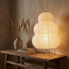 Japanese Wabi Sabi White Rice Paper Table Lamp lifestyle image - Higgsfield lux20v1 - a15