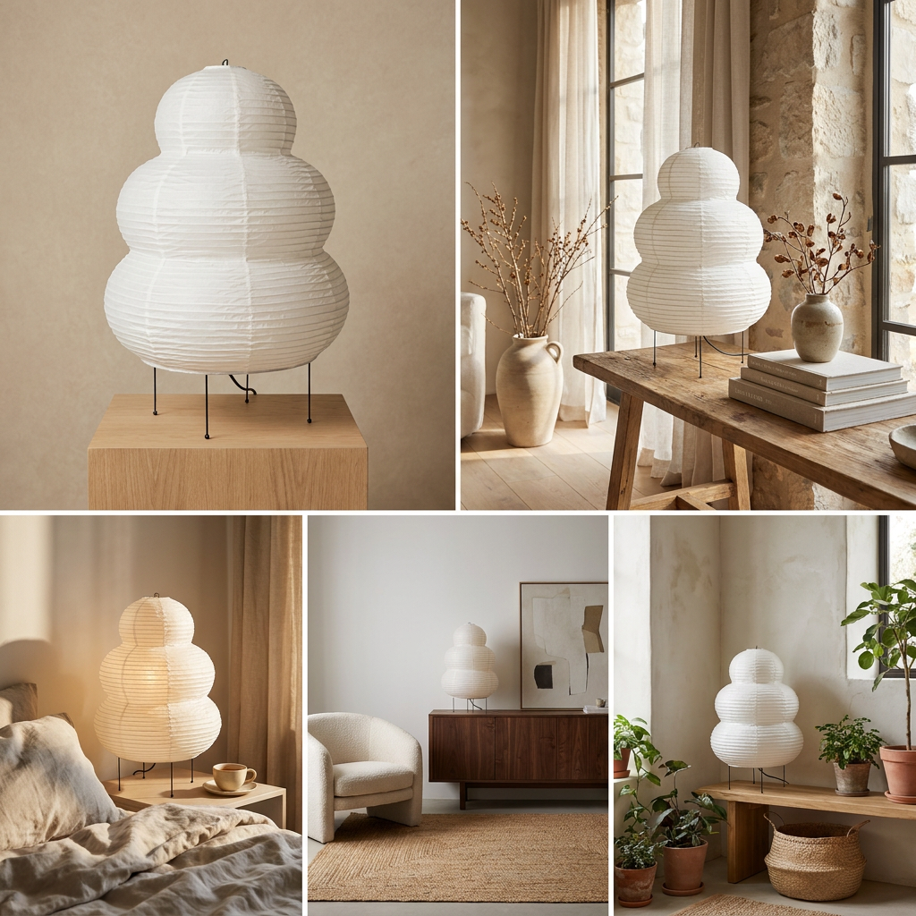 Japanese Wabi Sabi White Rice Paper Table Lamp lifestyle image - Higgsfield lux20v1 - a18