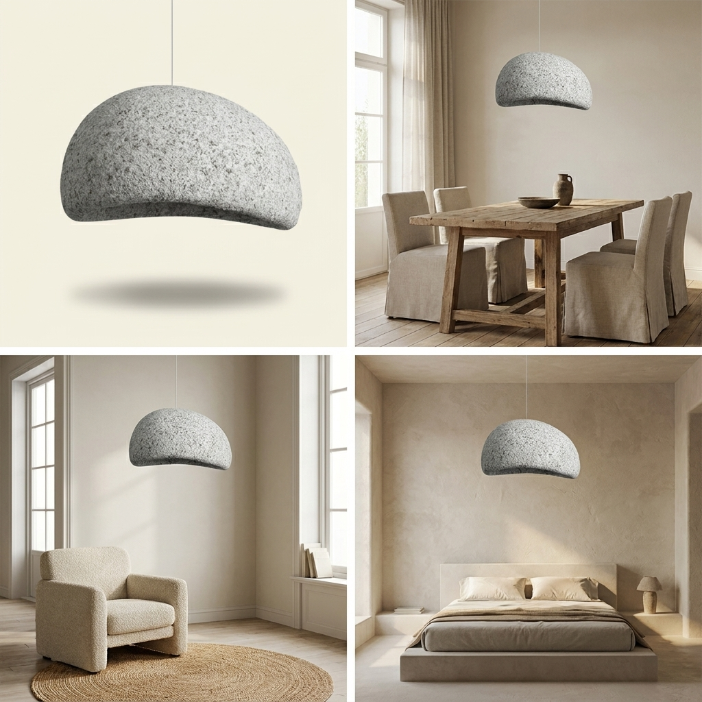 Nordic Wabi Sabi Fiberglass Pendant Light lifestyle image - Higgsfield lux20v1 - hero