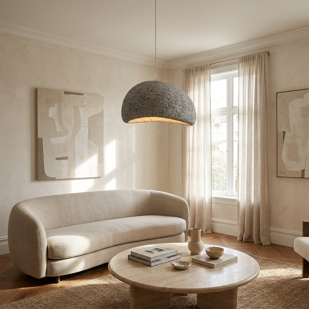 Nordic Wabi Sabi Fiberglass Pendant Light lifestyle image - Higgsfield lux20v1 - a5