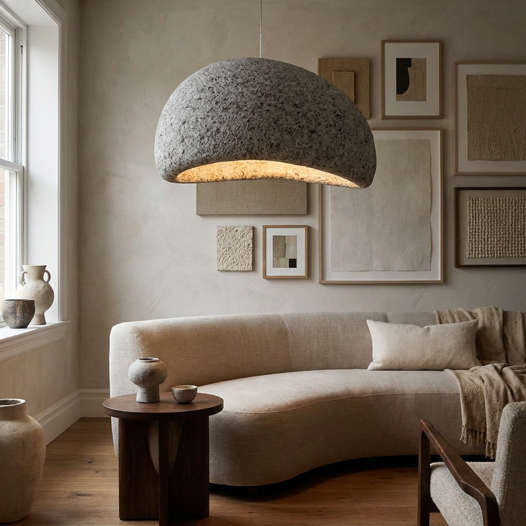 Nordic Wabi Sabi Fiberglass Pendant Light lifestyle image - Higgsfield lux20v1 - a6