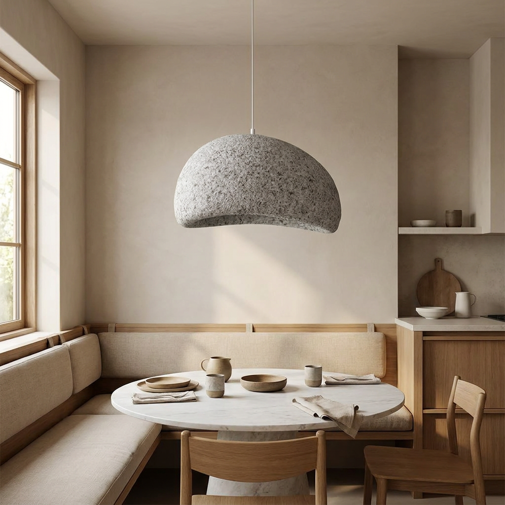 Nordic Wabi Sabi Fiberglass Pendant Light lifestyle image - Higgsfield lux20v1 - a10