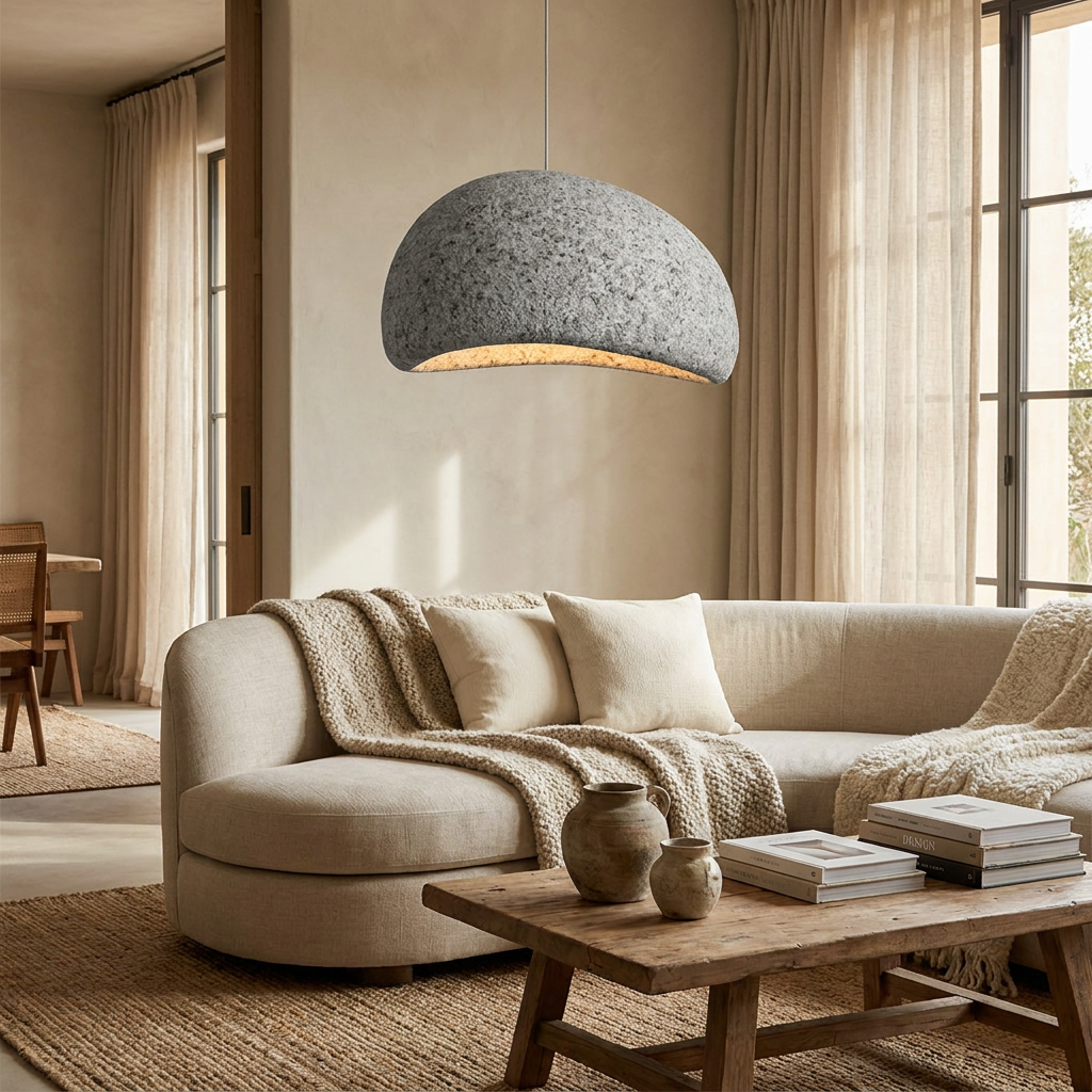 Nordic Wabi Sabi Fiberglass Pendant Light lifestyle image - Higgsfield lux20v1 - a14