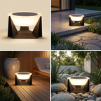 Illuminated Landing Modern Solar Iron Outdoor Lamp lifestyle image - Higgsfield lux20v1 - hero