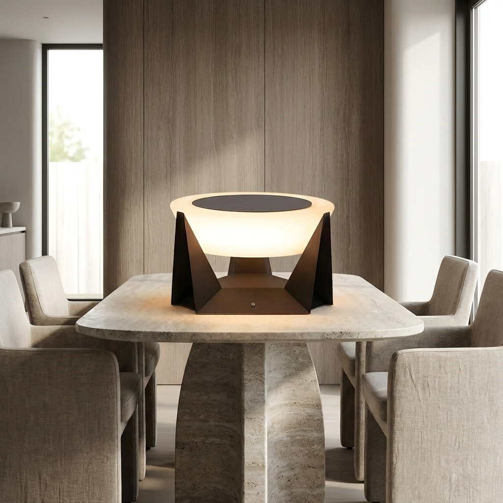 Illuminated Landing Modern Solar Iron Outdoor Lamp lifestyle image - Higgsfield lux20v1 - a7