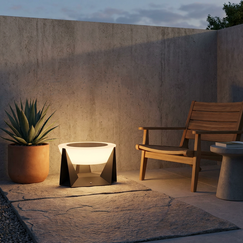 Illuminated Landing Modern Solar Iron Outdoor Lamp lifestyle image - Higgsfield lux20v1 - a15