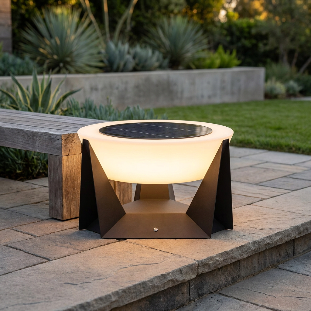Illuminated Landing Modern Solar Iron Outdoor Lamp lifestyle image - Higgsfield lux20v1 - a18