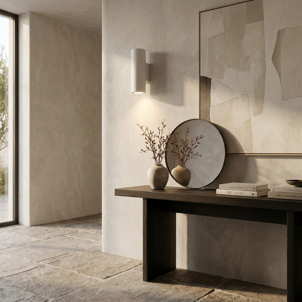 Midnight Glow Minimalist Cement Indoor Outdoor Wall Light lifestyle image - Higgsfield lux20v1 - a9
