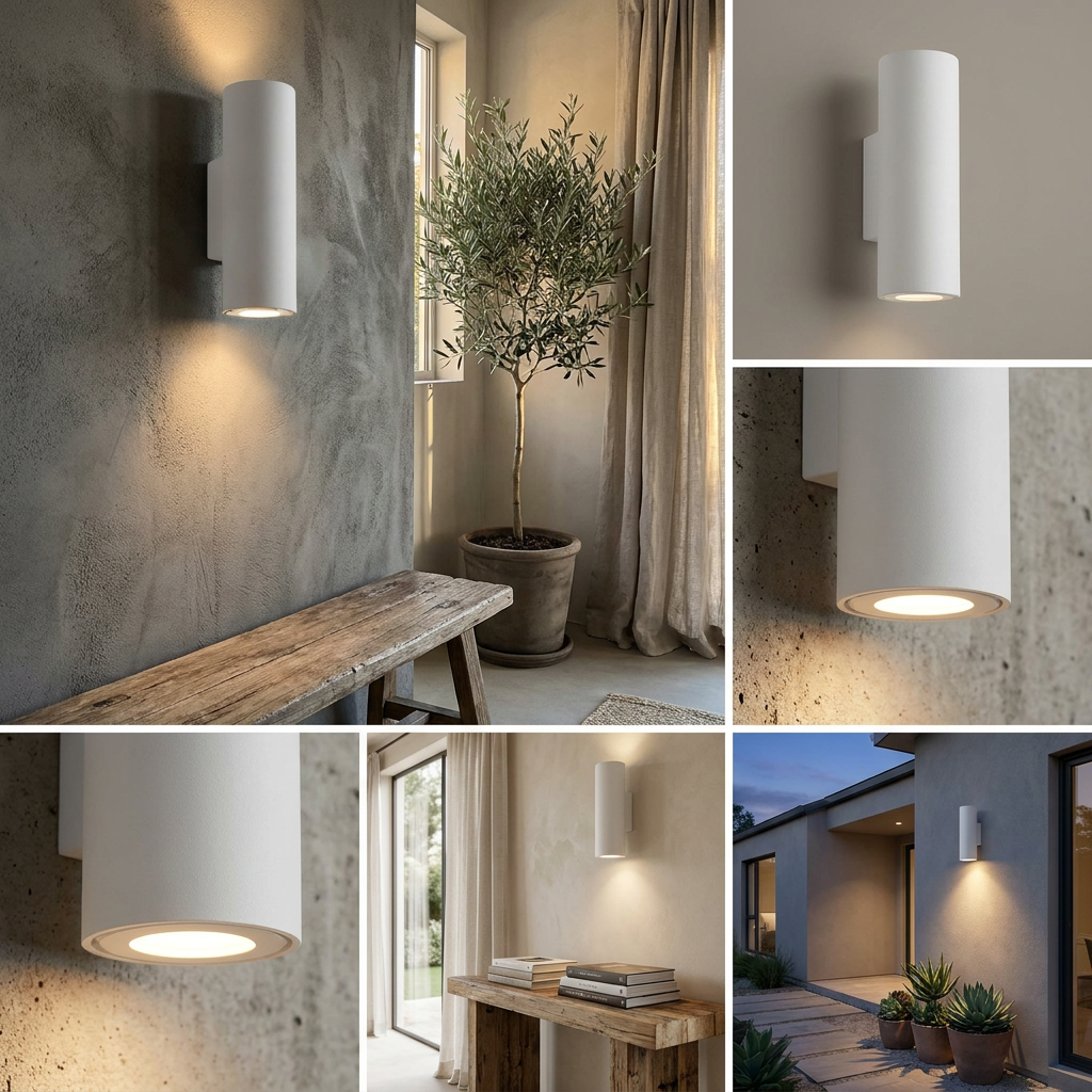 Midnight Glow Minimalist Cement Indoor Outdoor Wall Light lifestyle image - Higgsfield lux20v1 - a18