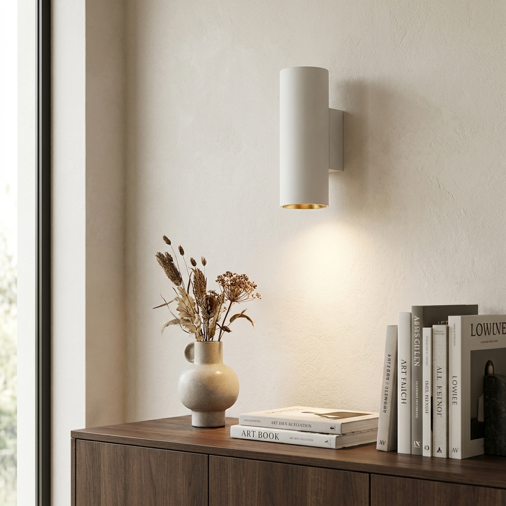 Midnight Glow Minimalist Cement Indoor Outdoor Wall Light lifestyle image - Higgsfield lux20v1 - a19