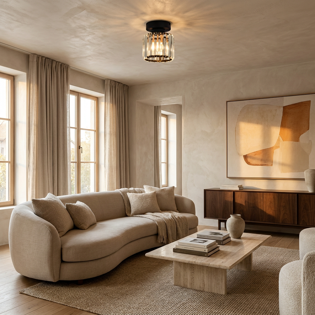 Minimalist Glow Black Flush Mount lifestyle image - Higgsfield lux20v1 - a5