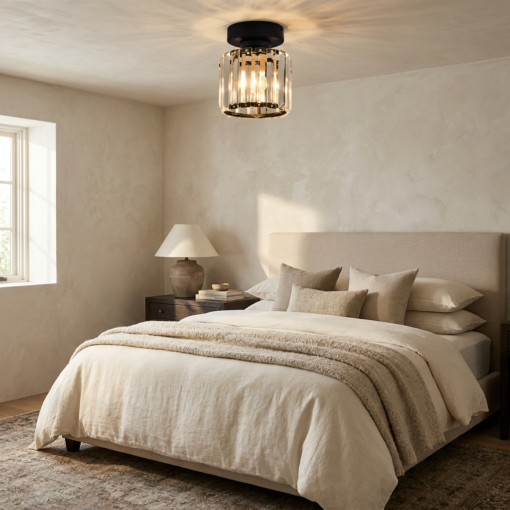 Minimalist Glow Black Flush Mount lifestyle image - Higgsfield lux20v1 - a8