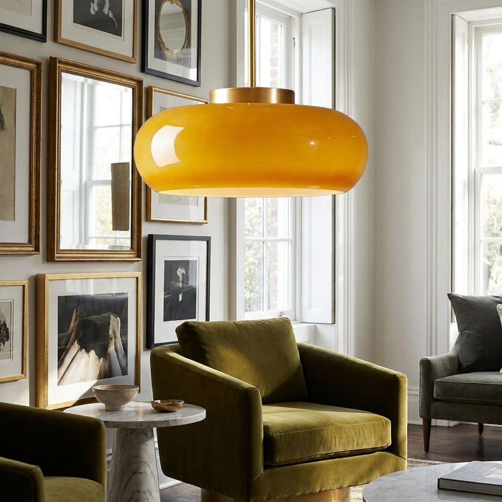 Shard Nordic Brass Glass Pendant Light lifestyle image - Higgsfield lux20v1 - a6
