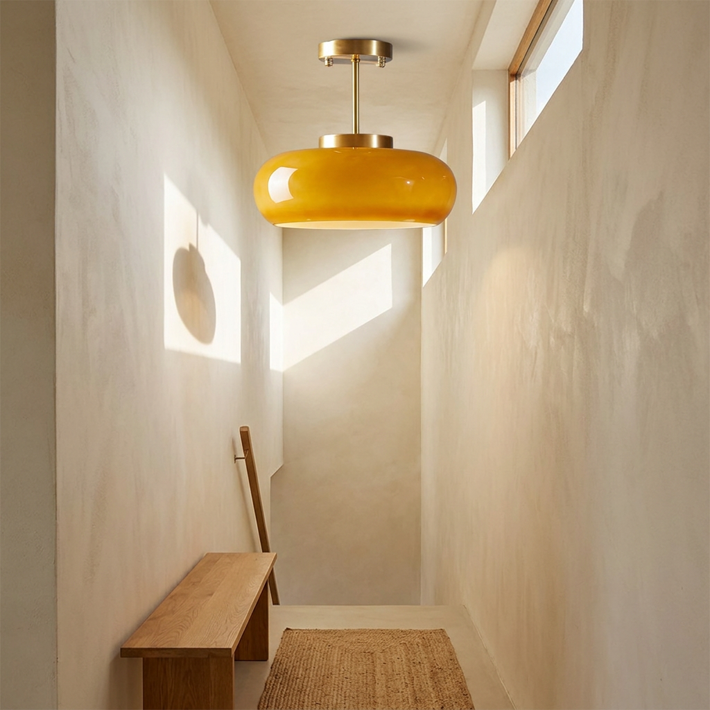 Shard Nordic Brass Glass Pendant Light lifestyle image - Higgsfield lux20v1 - a11