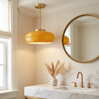 Shard Nordic Brass Glass Pendant Light lifestyle image - Higgsfield lux20v1 - a12