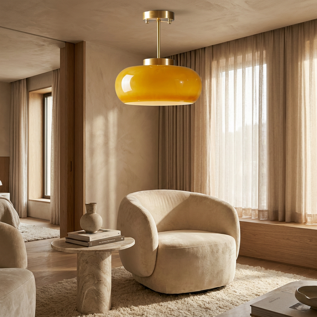 Shard Nordic Brass Glass Pendant Light lifestyle image - Higgsfield lux20v1 - a14