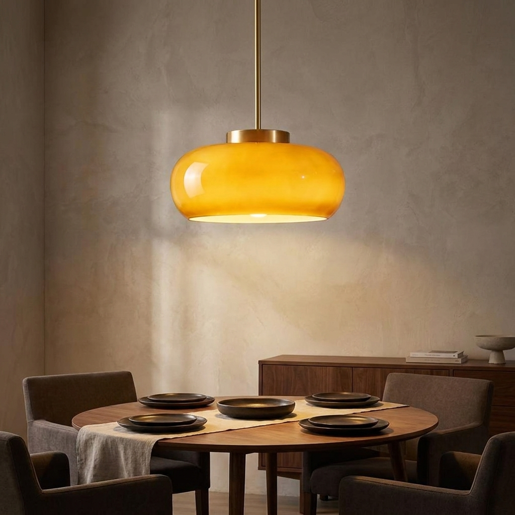 Shard Nordic Brass Glass Pendant Light lifestyle image - Higgsfield lux20v1 - a15
