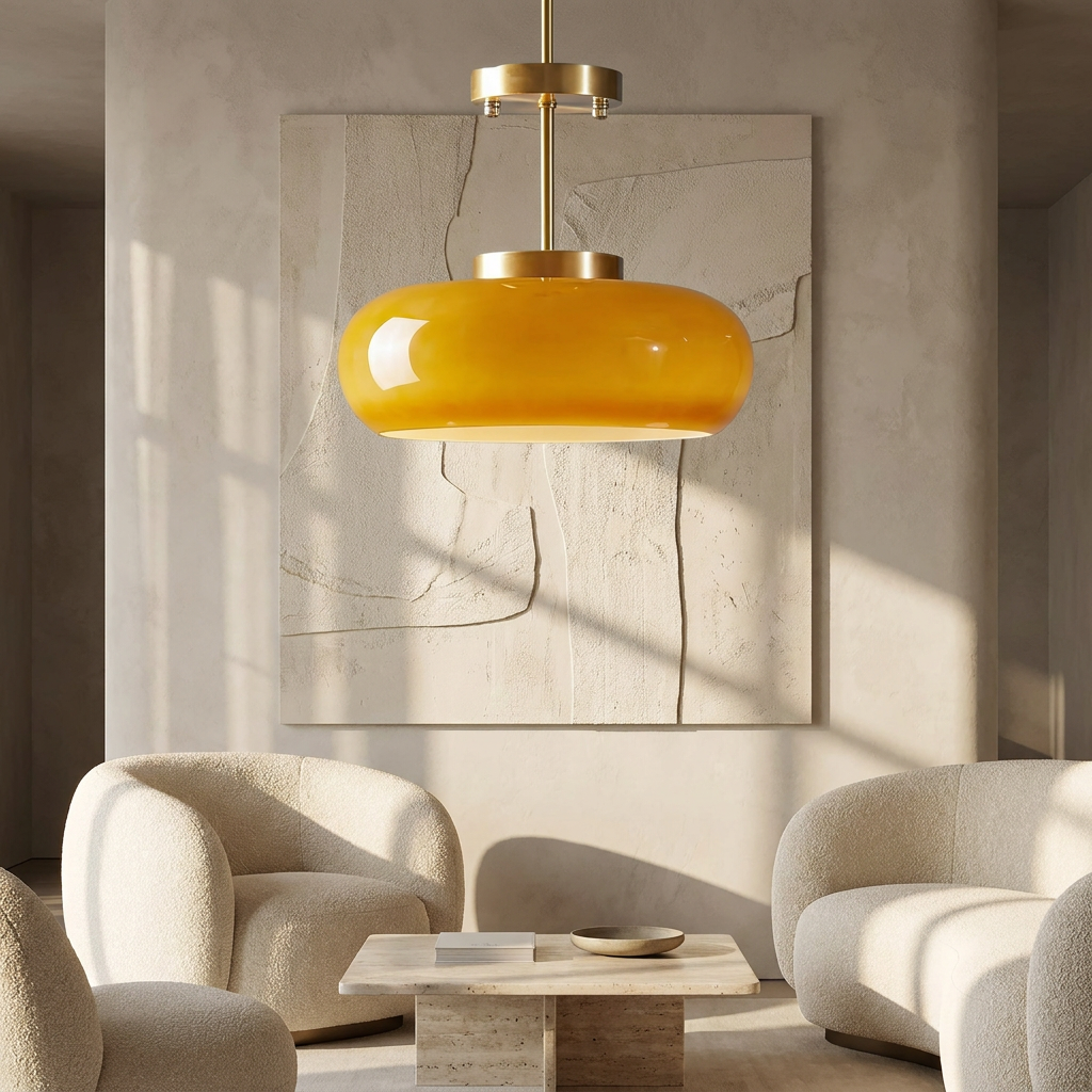 Shard Nordic Brass Glass Pendant Light lifestyle image - Higgsfield lux20v1 - a16