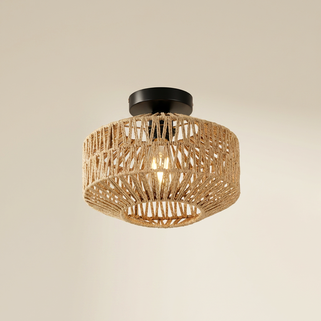 Woven Lantern Boho Radiance Rattan Ceiling Light lifestyle image - Higgsfield lux20v1 - a1