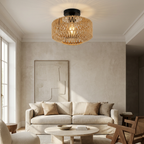 Woven Lantern Boho Radiance Rattan Ceiling Light lifestyle image - Higgsfield lux20v1 - a5