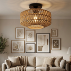 Woven Lantern Boho Radiance Rattan Ceiling Light lifestyle image - Higgsfield lux20v1 - a6