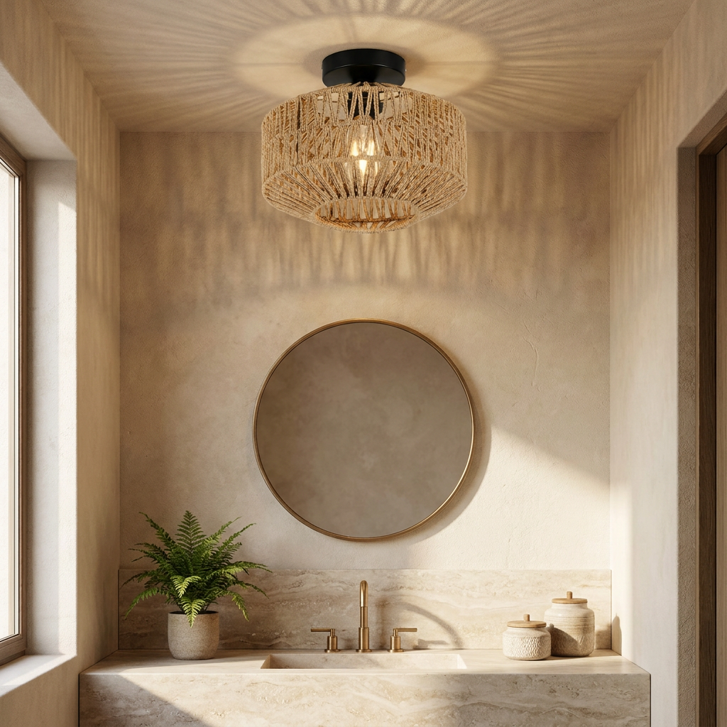 Woven Lantern Boho Radiance Rattan Ceiling Light lifestyle image - Higgsfield lux20v1 - a12