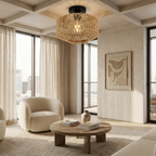 Woven Lantern Boho Radiance Rattan Ceiling Light lifestyle image - Higgsfield lux20v1 - a14