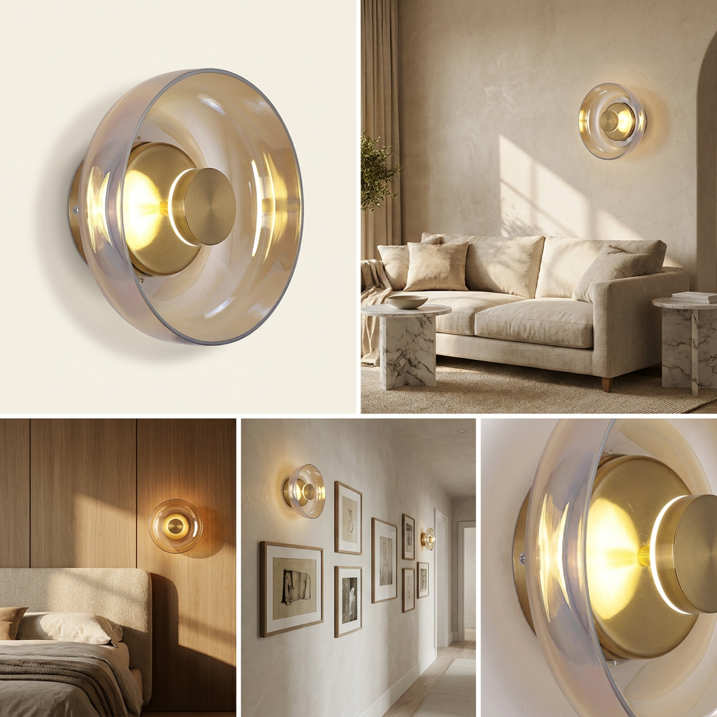 The Shimmering Glow Premium Minimalist Brass Wall Light lifestyle image - Higgsfield lux20v1 - hero