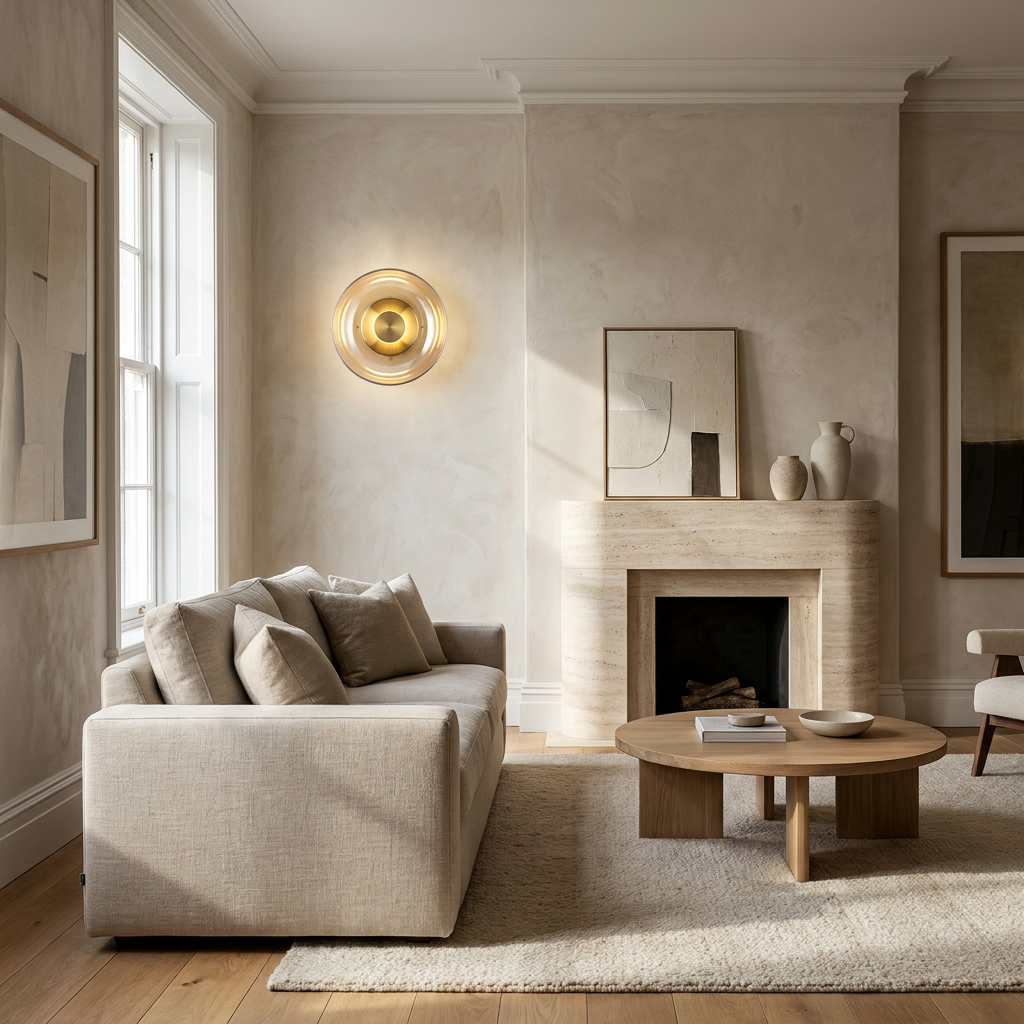 The Shimmering Glow Premium Minimalist Brass Wall Light lifestyle image - Higgsfield lux20v1 - a5