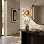 The Shimmering Glow Premium Minimalist Brass Wall Light lifestyle image - Higgsfield lux20v1 - a9