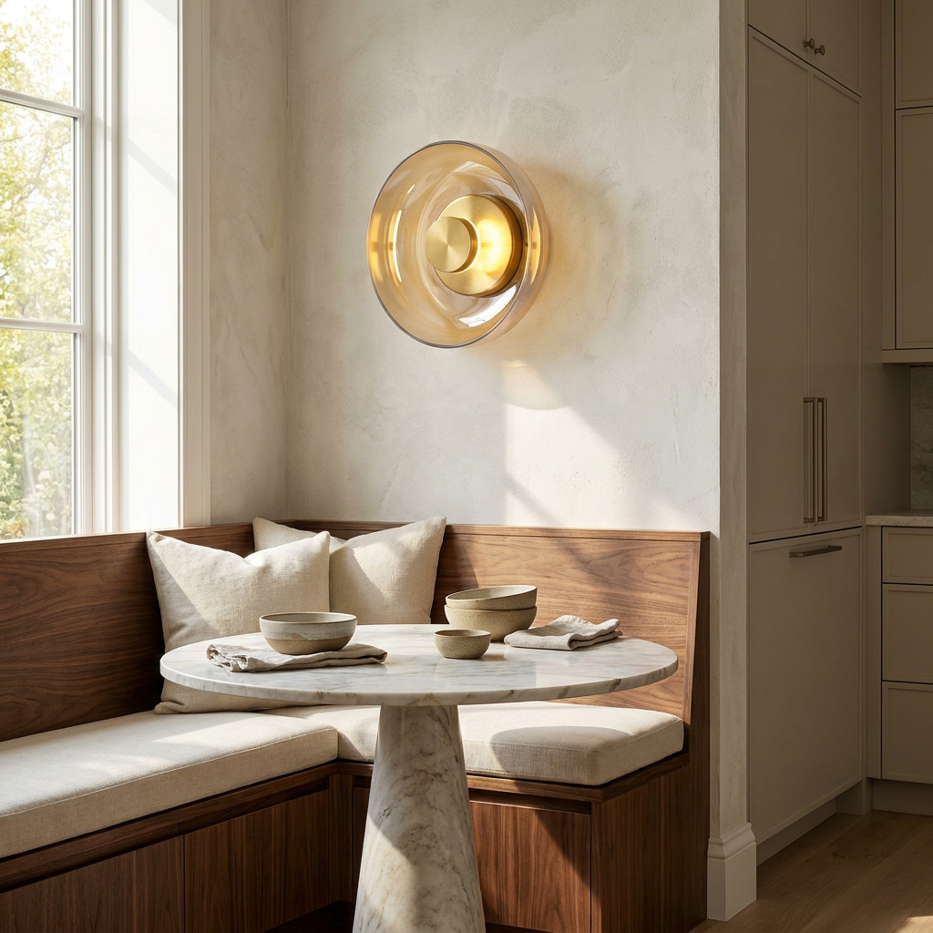 The Shimmering Glow Premium Minimalist Brass Wall Light lifestyle image - Higgsfield lux20v1 - a10