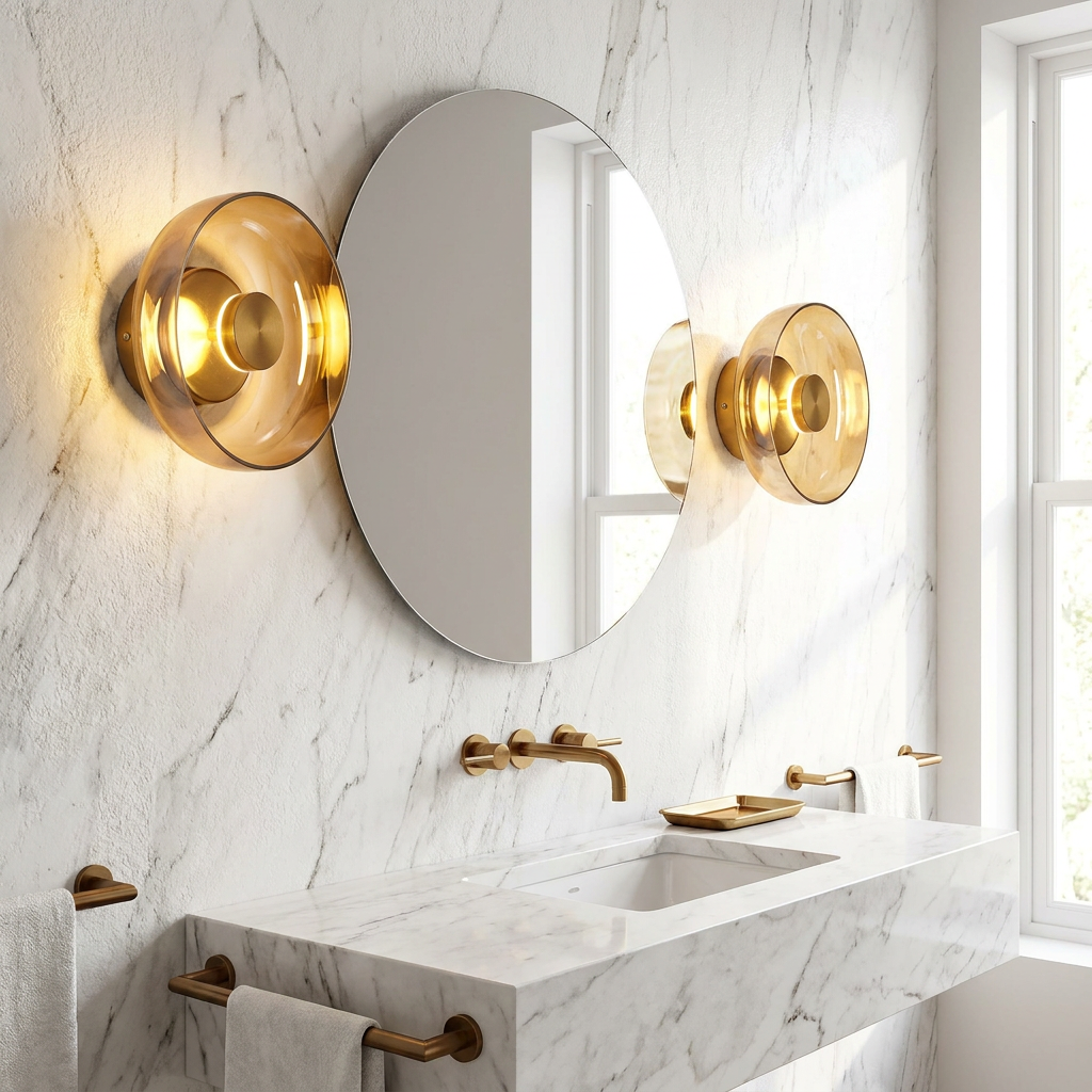 The Shimmering Glow Premium Minimalist Brass Wall Light lifestyle image - Higgsfield lux20v1 - a12